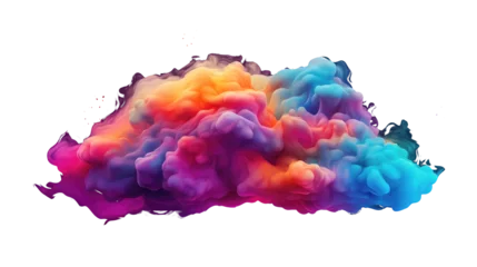 Zelfklevend Fotobehang Multi colored smoke bomb explosion emitting clouds on transparent background, Colorful liquid explosion under water on black background. © Asman