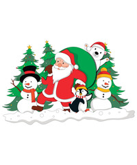 Adorable Christmas Characters Of Snow Man Santa Clause Polar Bear Penguin