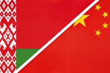 Belarus and China or PRC, symbol of country. Belarusian vs Chinese national flags.