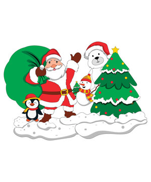 4 Christmas Characters Of Snow Man Santa Clause Polar Bear Penguin