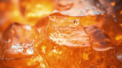 Closeup view of soda water with ice. Toned in orange