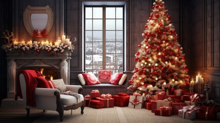 Fototapeta na wymiar Interior of beautiful room decorated for Christmas
