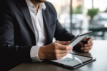 Businessman holding digital tablet in the office. Business and technology concept