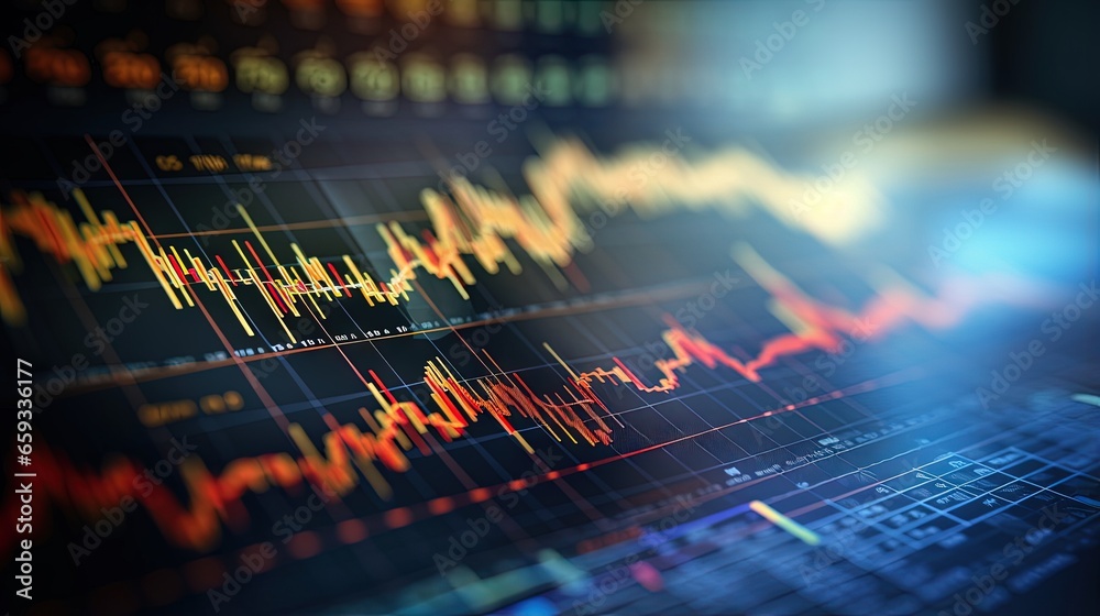 Poster financial and technical data analysis graph. selective focus.