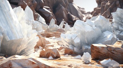 Closeup of quartz stone lumps. The image reveals the washing process, showcasing both the natural beauty of quartz and the presence of impurities.