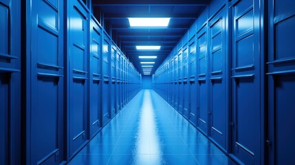 Hallway with blue storage units. Blue phantom colors
