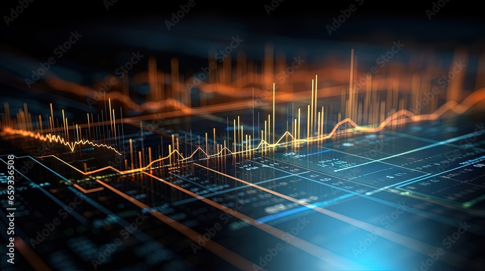 Aufkleber Financial and technical data analysis graph. Selective focus.