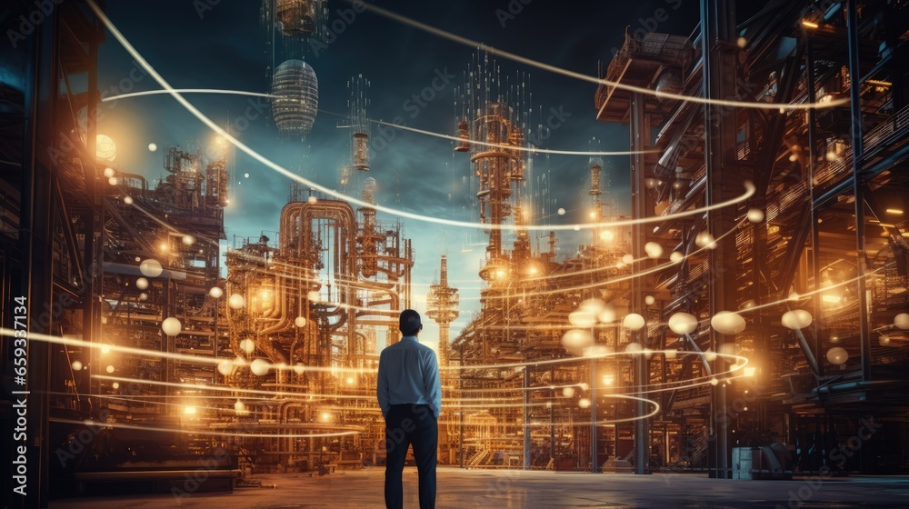 Poster industrial iot is technology with humans to upskill reskill, iiot, digital transformation. ai connec