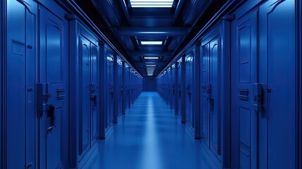 Hallway with blue storage units. Blue phantom colors