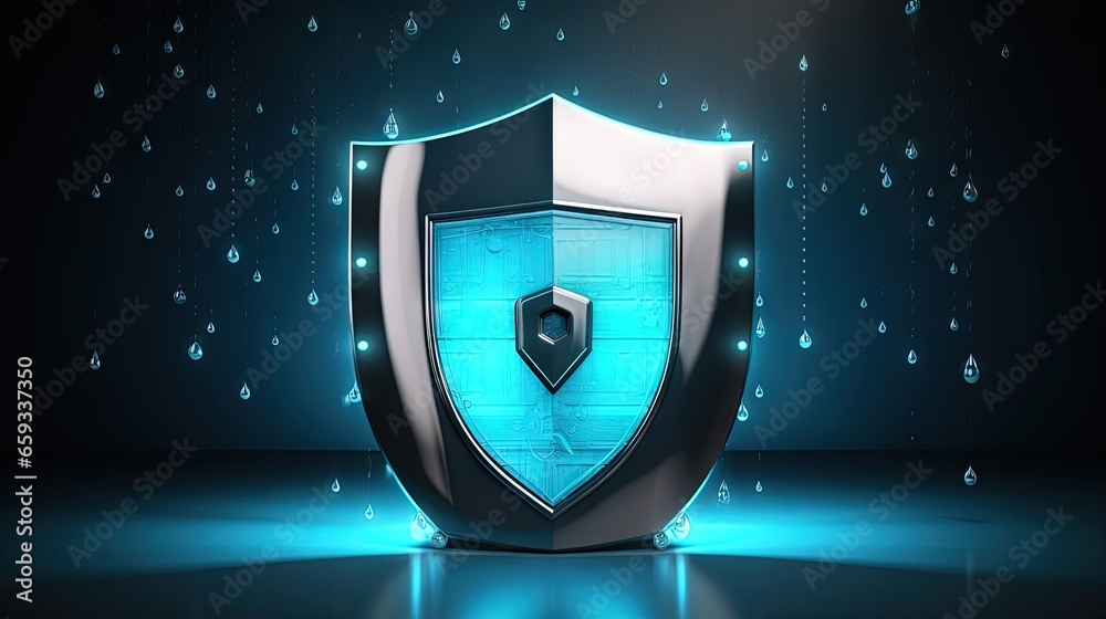 Poster Computer security and data protection concept with shield icon and padlock