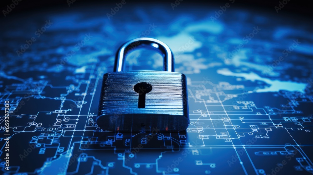 Poster padlock over eu map, symbolizing the eu general data protection regulation or gdpr. designed to harm