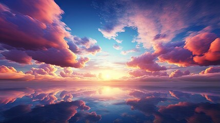 Fototapeta premium Beautiful sky over clouds at sunset time