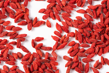 Dried Chinese wolfberries or Goji berry or Matrimony vine on White Background.