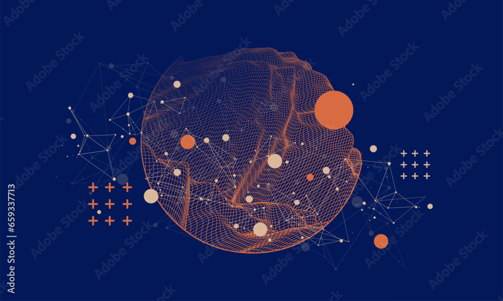 Aufkleber Modern science technology abstract background using circle shapes. Wireframe spot surface illustration.