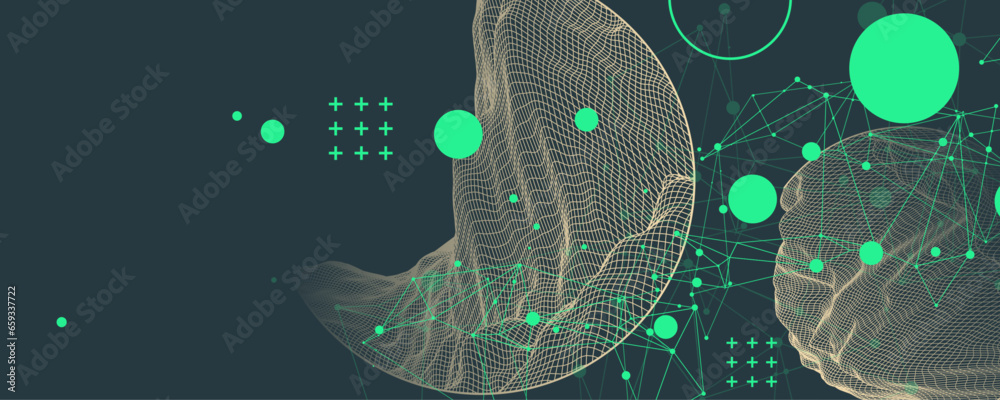Wall mural modern science technology abstract background using circle shapes. wireframe spot surface illustrati