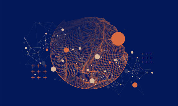 Modern science technology abstract background using circle shapes. Wireframe spot surface illustration.