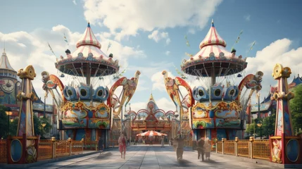 Papier Peint photo autocollant Parc dattractions Daytime British colorful carnival fair amusement park rides