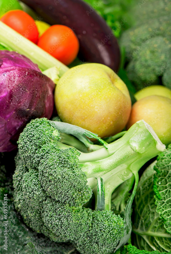 Canvas Prints Broccoli and other fresh green vegetables make up a colorful food background