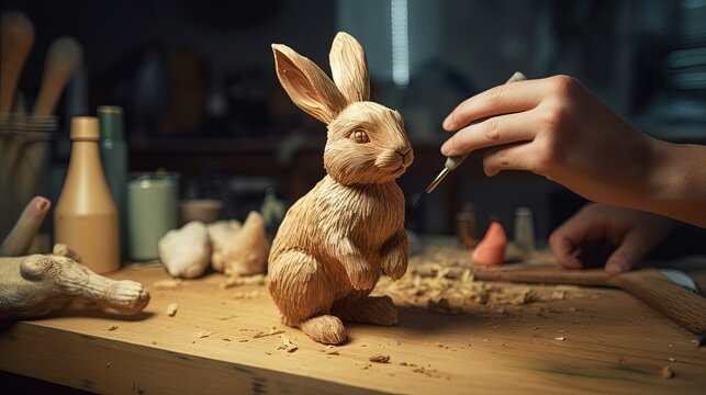 making, bunny wooden toy, demonstration on the desktop
