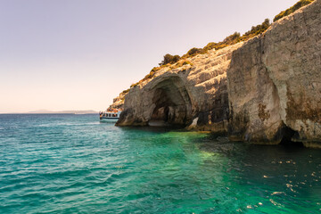 Fototapeta na wymiar Famous blue caves in Zakynthos island in Greece. 