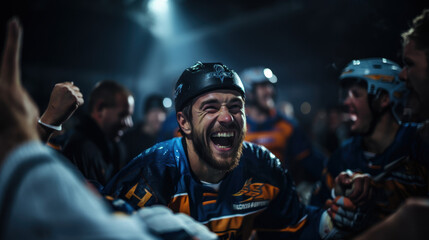 Fototapeta premium Ice hockey players on the ice in the arena celebrated win.