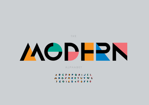 Vector of stylized modern font and alphabet