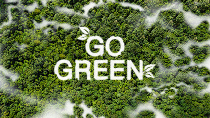 Big forest with text go green. Top view. Go Green concept. Ecology, healthy environment with nature. environmental conservation