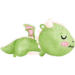 Cute Green Dragon, Dragon, watercolor dragon