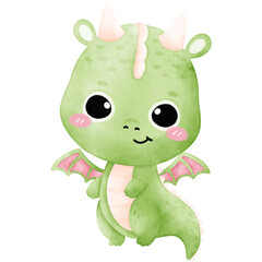 Cute Green Dragon, Dragon, watercolor dragon