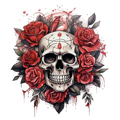skull with roses on transparent background