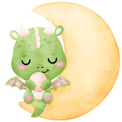 Cute Green Dragon, Dragon, watercolor dragon