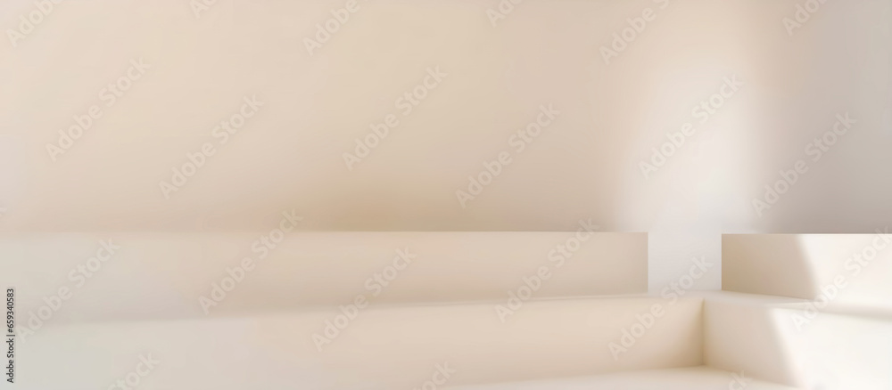 Fototapete Light beige background for presentation with a podium in the form of steps with perspective.