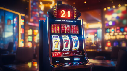Slot Machine showing wins the Jackpot with 777 numbers - obrazy, fototapety, plakaty