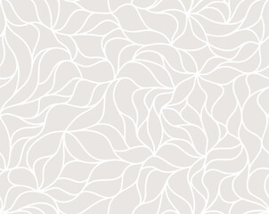 Vector organic pattern. Seamless texture of plants drawn lines. Stylish leaves light grey background. Modern wallpaper or textile print - 659340955