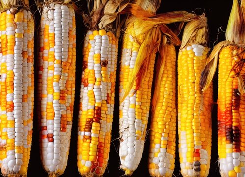 Corn Maize Dried Cob Husk Colorful Kernel Harvest Fall Autumn Background Image	
