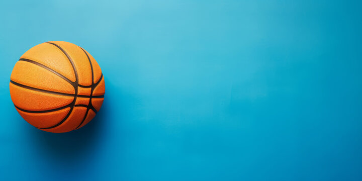 Basketball of blue background. Copy space photo