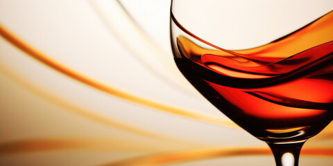 Close up of beautiful glass with swirling rose wine with space for text - obrazy, fototapety, plakaty