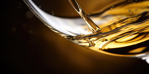White wine pouring in to beautiful glass on dark background
