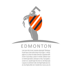 Illustration of ice hockey goalie with knight shield painted with Edmonton Oilers hockey team uniform colors
