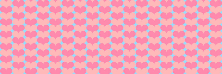 horizontal seamless of pastel pink hearts on blue for pattern and background.