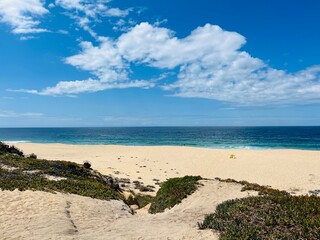 Empty sand beach, blue seashore