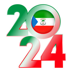 Happy New Year 2024 banner with Equatorial Guinea flag inside. Vector illustration.