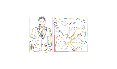 multicolor line art .face sketches line art