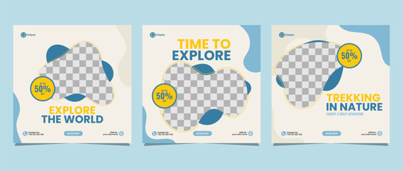 Travel business promotion web banner template design for social media marketing, tour advertising, banner offer, and and sale promo