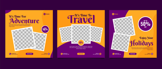 Travel business promotion web banner template design for social media marketing, tour advertising, banner offer, and and sale promo