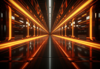 Fototapeta premium Yellow and red Neon illuminated futuristic backdrop realistic image- ultra hd- high design