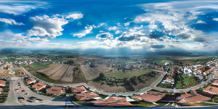 Aerial view of italian countryside village and homes with park - 360 degrees photo