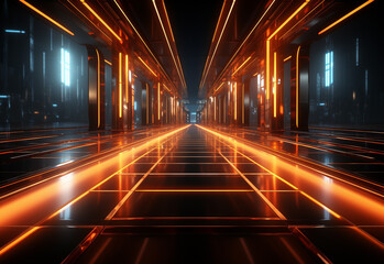 Fototapeta premium Yellow and red Neon illuminated futuristic backdrop realistic image- ultra hd- high design