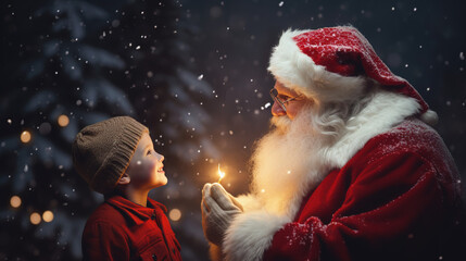 Santa Clause and little boy at christmas time