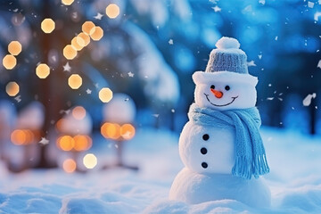 Fototapeta premium Snowman happy and smiling at upcoming Christmas time